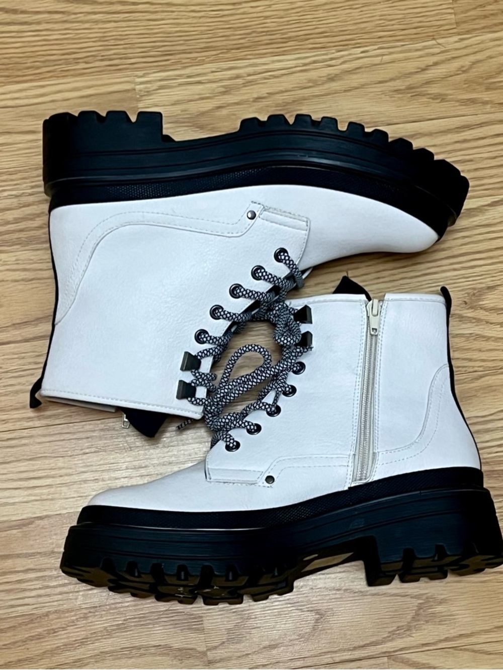 ShuShop White and Black Lug Sole Combat Boots